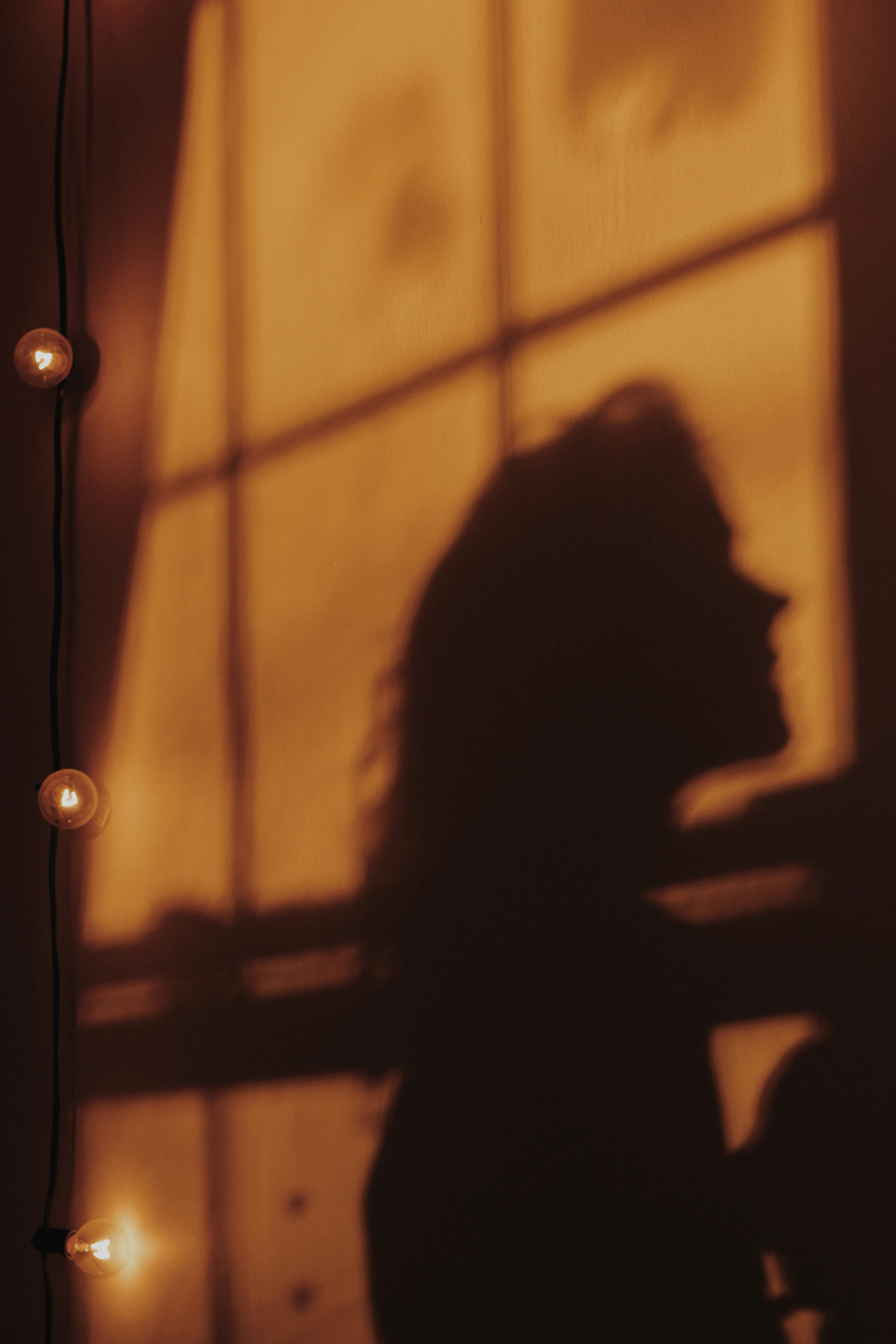 silhouette of woman standing near window